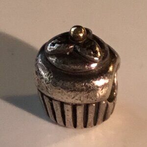 Sterling Silver & 14K Gold Retired PANDORA ALE Cupcake Bracelet Charm Bead -